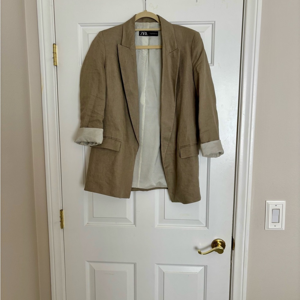 Zara Women's Linen Blazer in Taupe